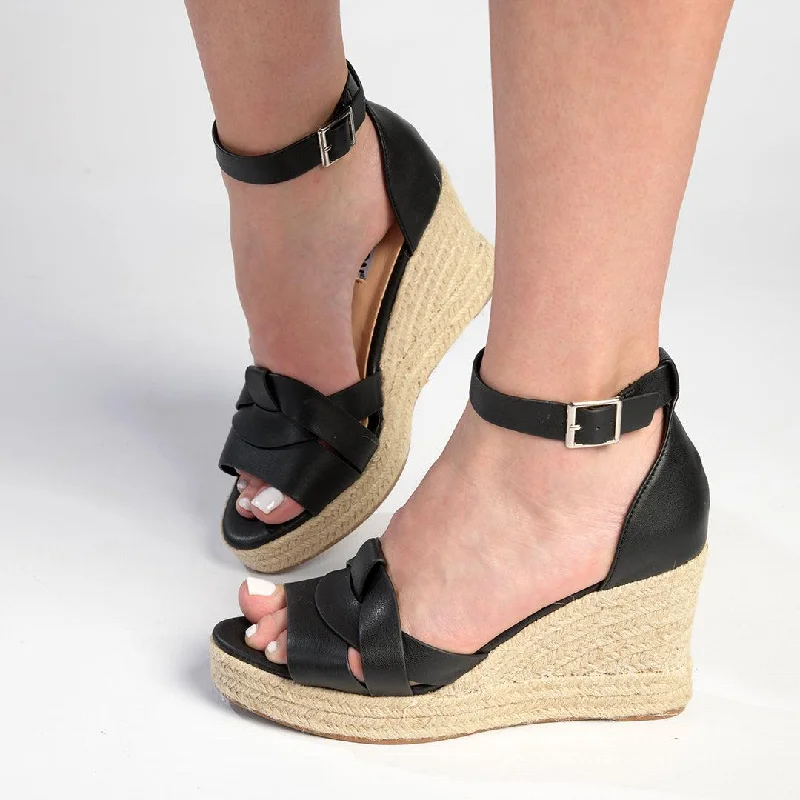 Luxury Formal Shoes Deals Madison Landry Closed Back Espadrille Wedge Sandal - Black