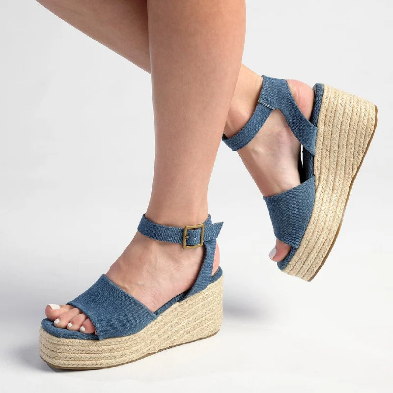 Non-Slip Shoes Sale Madison Lauren Espadrille Wedge Sandal - Blue