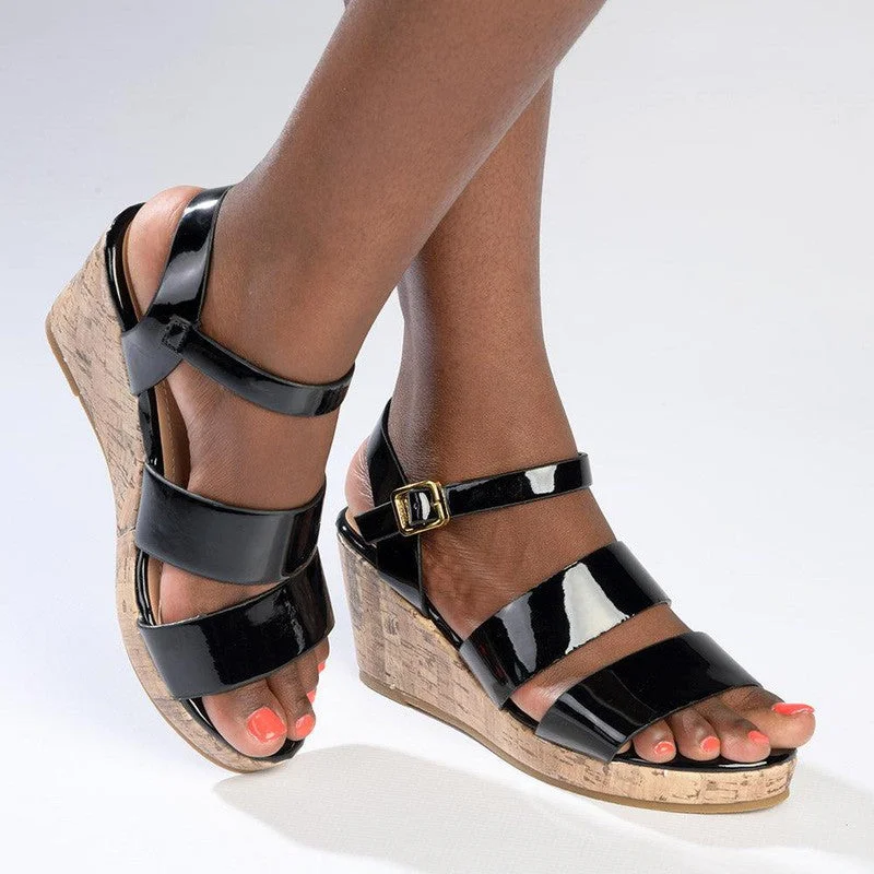 Cozy Indoor Slippers Deals Madison Pauline Cork Wedge Sandal - Black