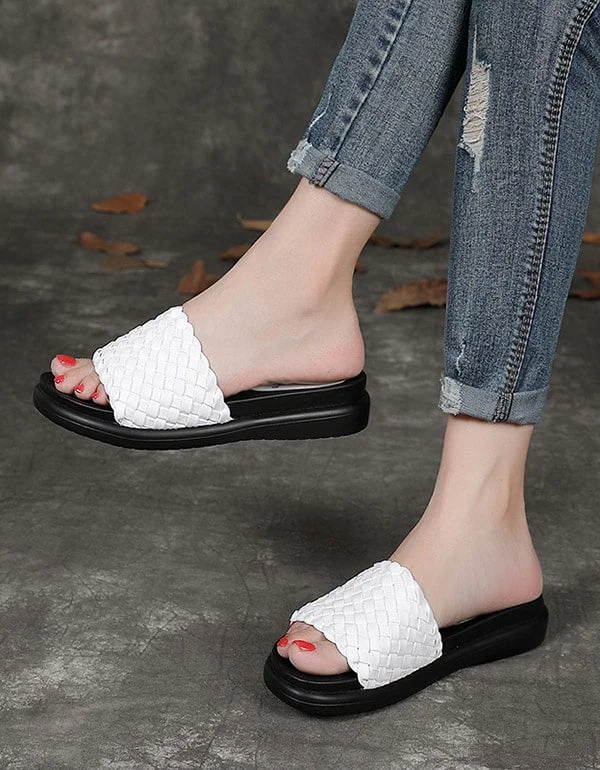 Smart Casual Shoes Sale Leather Woven Non-slip Summer Beach Slippers