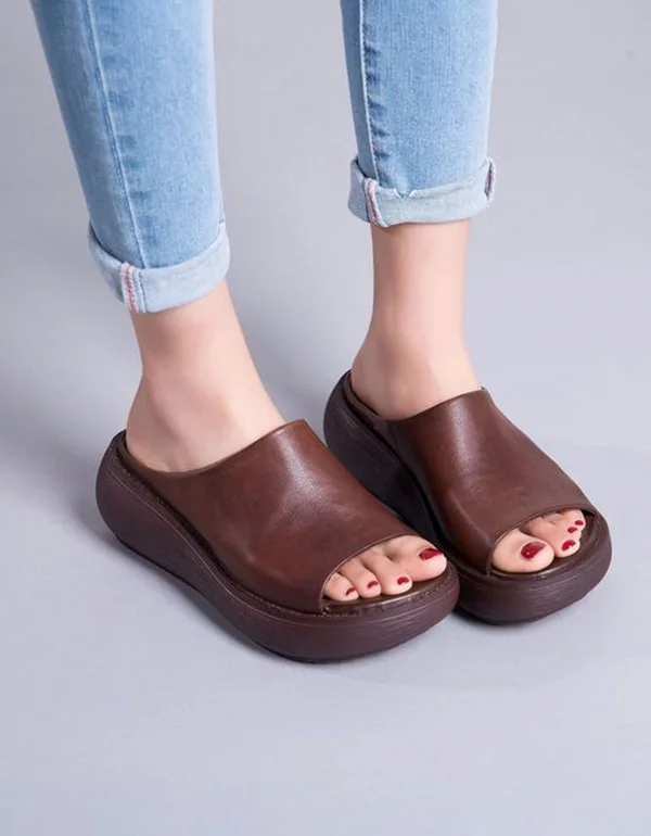 Style Upgrade Open Toe Retro Leather Summer Slippers Sandals