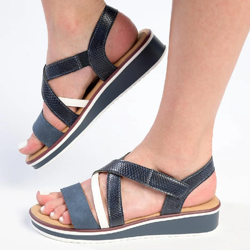 Soft Cushion Shoes Discount Pierre Cardin Denna Blue Cross Over Sandal  - Blue