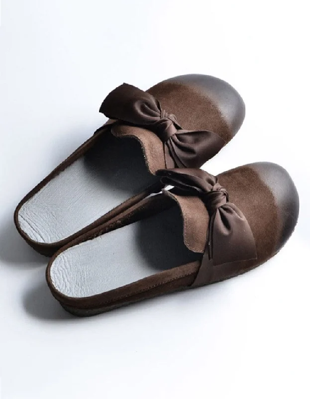 Budget Friendly Retro Leather Bowknot Soft Bottom Slippers