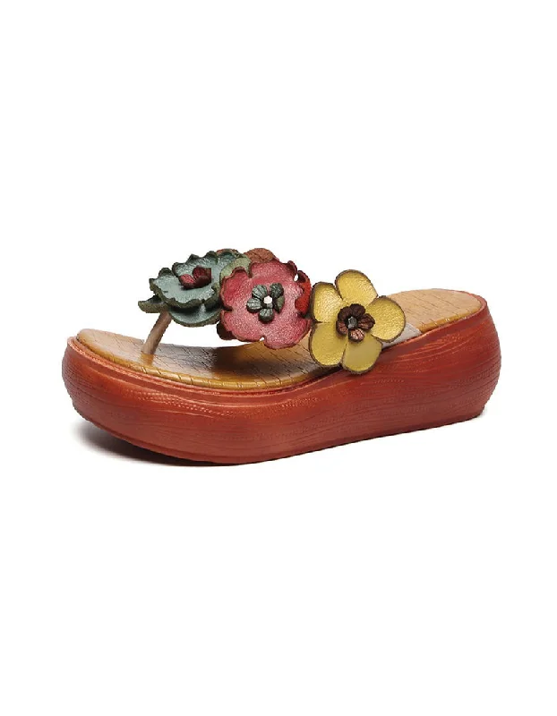 Exclusive Discounts Retro Flower Wedge Flip Flops Summer Slippers