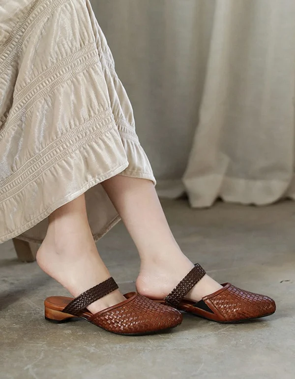 Trendy Flats Sale Retro Leather Low-Heeled Slippers