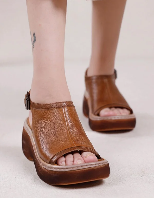 Modern Fashion Sale Retro Leather Summer Open Toe Platform Sandals