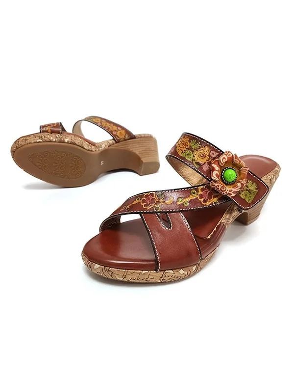 Style Redefined Ethnic Vintage Handmade Flowers Leather Slippers