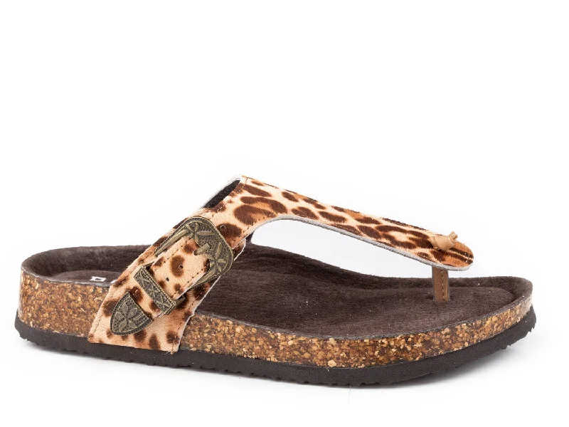 Flash Sale, Don't Miss Roper Womens Helena Tan Leather Leopard T-Strap Sandals