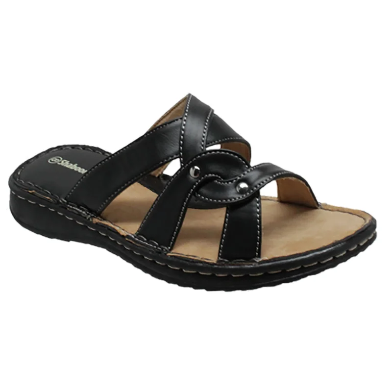 Durable Fashion Picks Shaboom Womens Black Sandal Slides Faux Leather