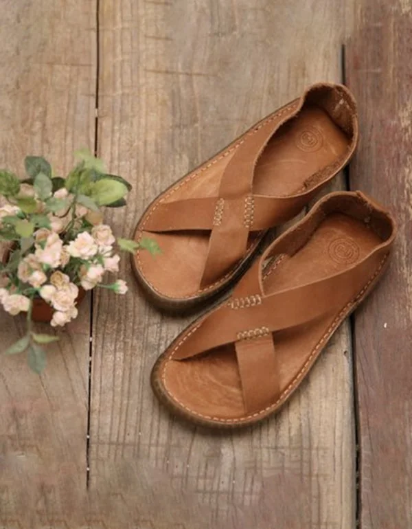 Chic Style Soft Leather Summer Cross Strap Sandals for Women & Men 38-43