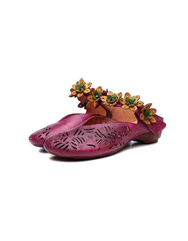 Exclusive Sale Spring Handmade Flowers Retro Leather Slippers