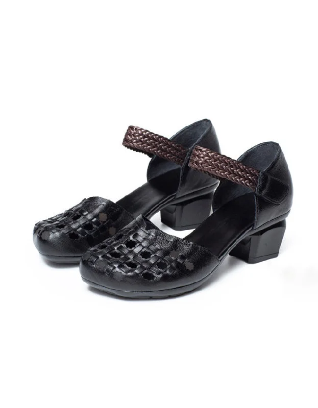 Hot Styles Handmade Retro Leather Woven Chunky Heel Sandals