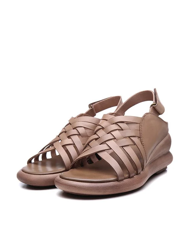 Final Sale Leather Woven Wedge Slingback Sandals