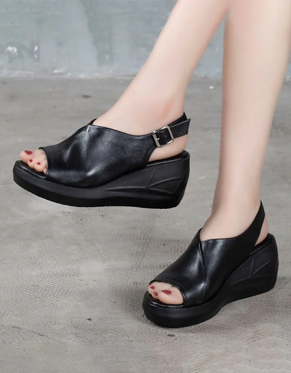 Budget-Friendly Fashion Summer Leather Open Toe Wedge Heel Sandals