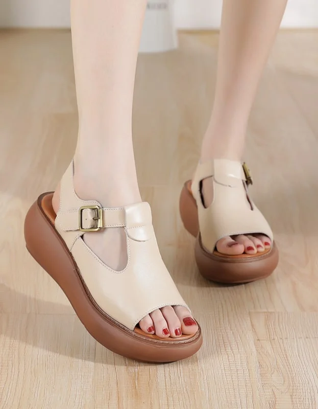 Buy More, Save More Summer T-strap Front Buckle Wedge Sandals