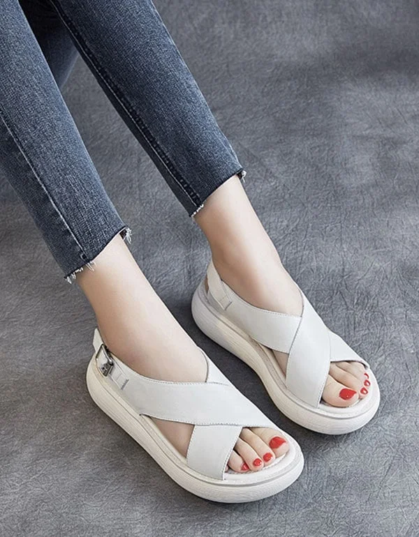 Luxe Style Discounts Summer Cross Strap Slingback Wedge Sandals White