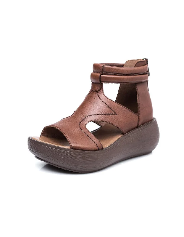 Cozy Chic Promotions Retro Leather Open Toe Summer Wedge Sandals