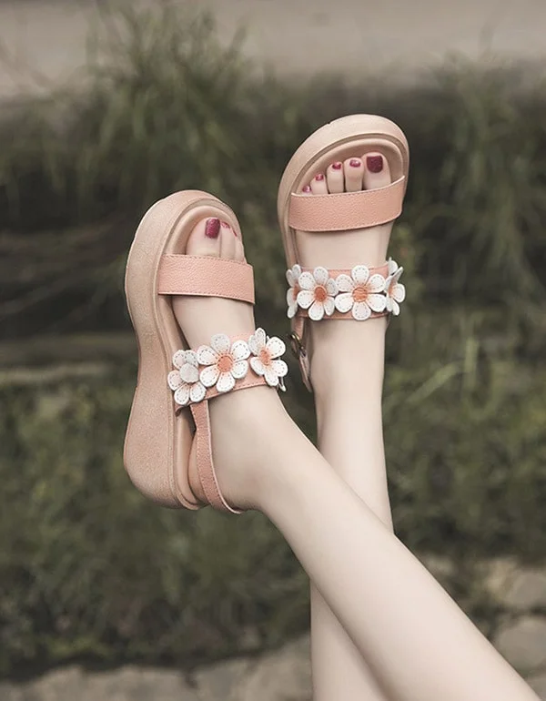 Bold Style Discounts Summer Flower Leather Wedge Beach Sandals