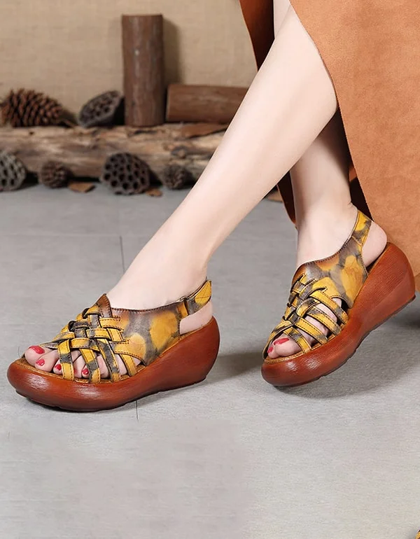 All-Day Comfort Shoes Sale Summer Wedge Retro Leather Sandals Women