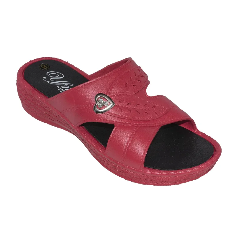 Trendy Threads Tecs Womens Low Heel Slip On Red Sandals Shoes