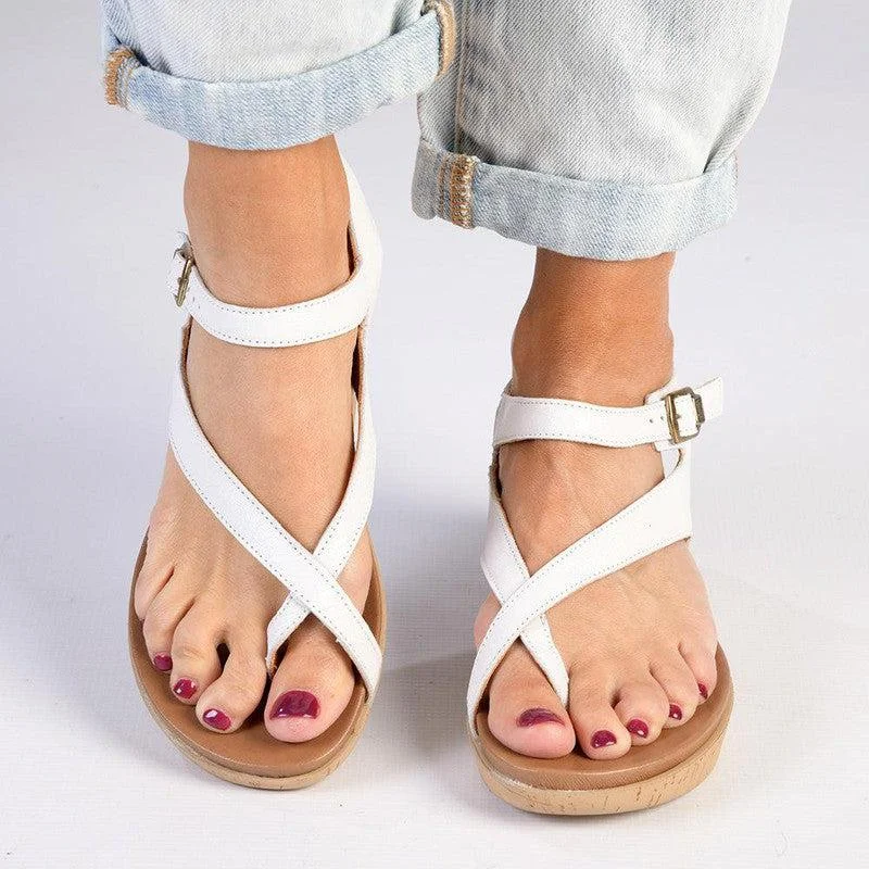 Vintage-Inspired Style Offers Tsonga Umnyango Leather Cork Wrap Sandals - White Cayak