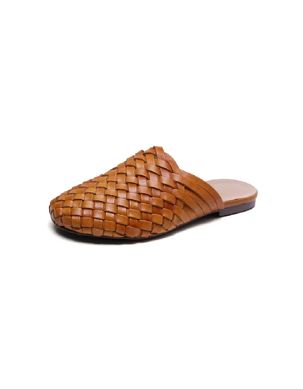 Trendy Styles Handmade Woven Leather Round Head Slippers