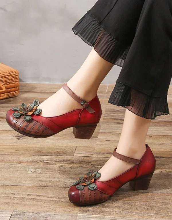 Casual Yet Chic Sales Women Retro Chunky Heels Red Pumps